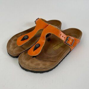 Women's Birkenstock Gizeh Sandals, Orange Leather (Marigold), Size 39 (8-8.5)